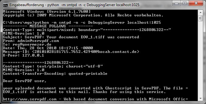 Pythons SMTP-Server in Kommandozeile